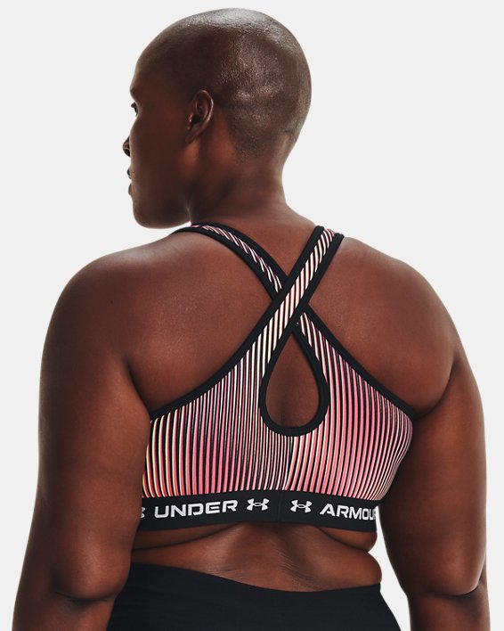 Damen Sport-BH Armour® Mid Crossback, mit Aufdruck, Black, pdpMainDesktop image number 1
